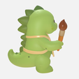 Dino3-2.png Painter Dino with Apron and Brush - 3D Printable Figurine