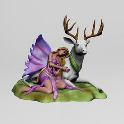 fauna-hada-ciervo.228.jpg Download STL file Sleeping fairy on deer figurine - Fawna • Template to 3D print, abauerenator