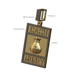 Cash-money-bag-Iced-64x45mm-recta-pendant-bail-00.jpg Diamond chunky cash money pendant with bail 3D print model