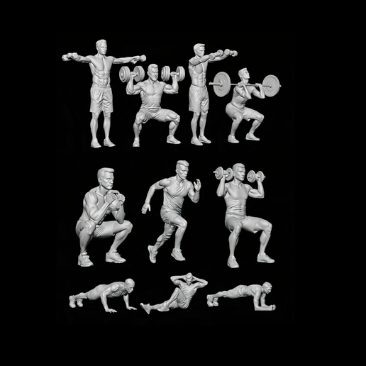 ♂️ Gym Workout Poses Miniatür Diorama Set - Male Fitness Figures Set ...