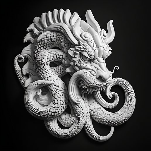 Mythical Hydra Head Relief Sculpture 3D model