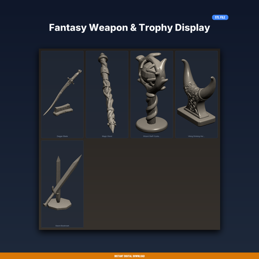 Fantasy Prop and Trophy Display - 5-Model STL Bundle