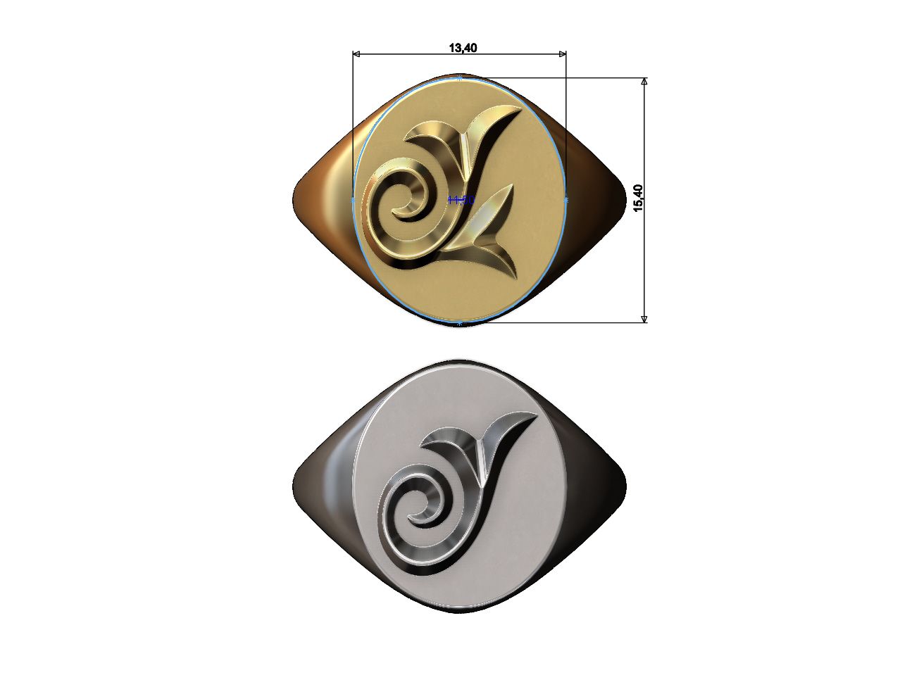 Download 3MF file Oval floral scroll motif signet ring • 3D print ...