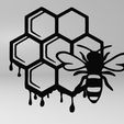 4.jpg bee on the honeycomb, 2d bee, wall bee, line art bee, 2d art honeycomb, wall honeycomb