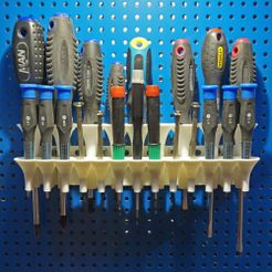 Front.jpg Download STL file Screwdriver holder (pegboard or wall mounted) • 3D printing template, FrankLumien