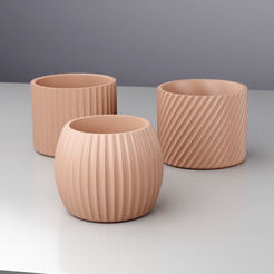 Line-Planter-Pots-1.png Файл STL Горшки для растений Line с дренажными отверстиями и поддонами - комплект из 03 шт.・3D-печатная модель для загрузки