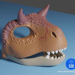 Carnitaurus-Render2.jpg Файл STL Карнотавр Дино носимая маска с подвижной челюстью・Модель для печати в 3D скачать