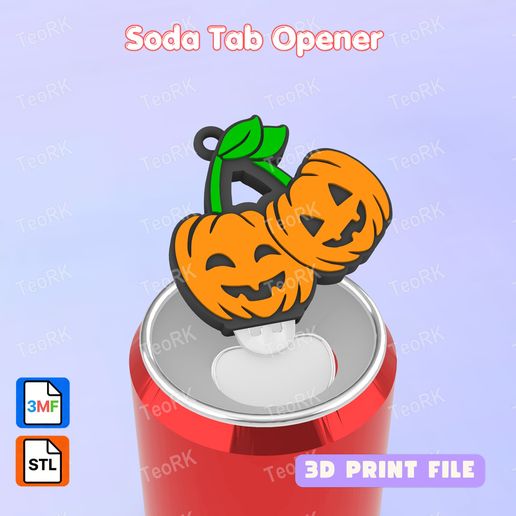 Soda Tab Opener Halloween pumpkin cherry Keychain - STL 3MF pre-painted - Soda can Opener