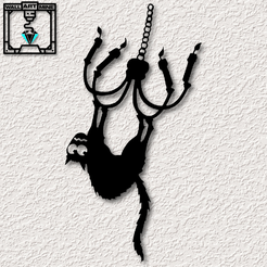 project_20230906_1918567-01.png STL file Halloween Black Cat wall art Cat hanging from Chandelier Wall Decor・3D printer model to download
