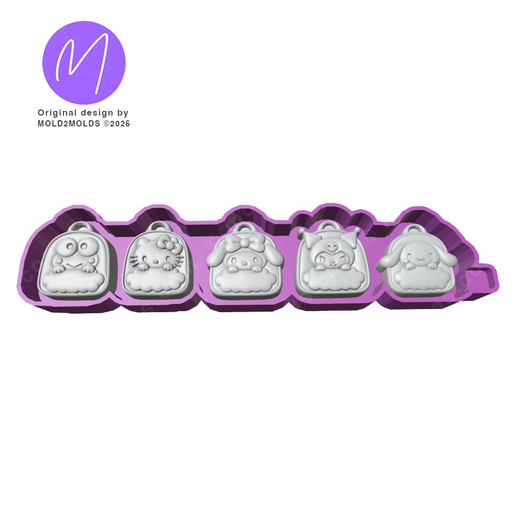 3D Hello Kitty themed Charms Freshie STL Mold Housing - set of 5