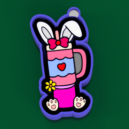☀️🐰 Sunny Sips Bunny Cup – Freshie, Keychain & Resin Mold easter - 3D model önizlemesi