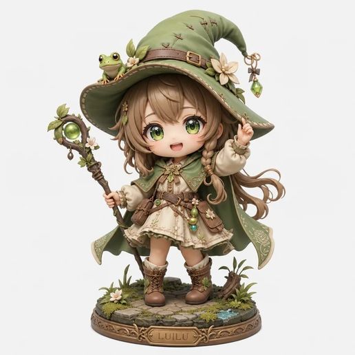 Frog Chibi STL - Cute Anime Chibi Girl with Frog Companion
