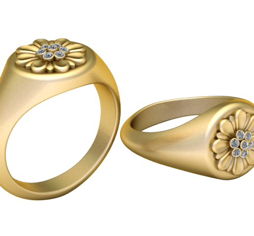 Gemstone Daisy Gold Signet Ring
