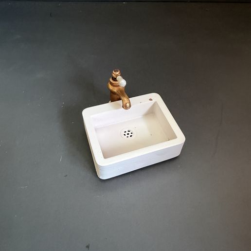 Vintage Dollhouse Sink and Faucet Miniature Bathroom Kitchen Furniture STL Digital File Dollhouse Decor Diorama Miniature Printable