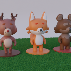 adorables.png STL file 3 forest animals・Model to download and 3D print