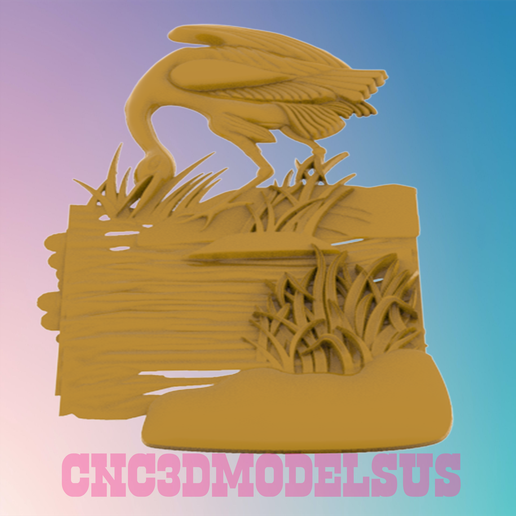 1.png 沼泽中的苍鹭,用于数控激光切割机和 3D 打印机的 3D 模型 STL 文件
