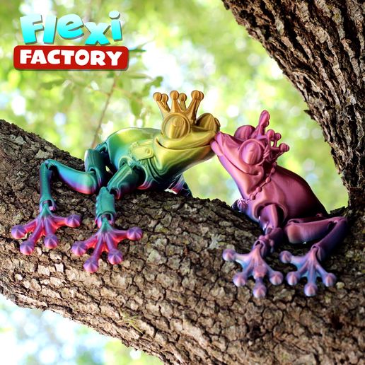 Dan-Sopala-Flexi-Factory-Frog_05.jpg Archivo STL Flexi Print-in-Place Príncipe y Princesa Rana・Diseño de impresora 3D para descargar, FlexiFactory