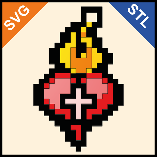 Sacred Heart (Pixel Style) – Keychain & Token - STL + SVG