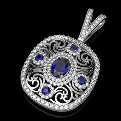 Pendant-with-sapphires-1.jpg Fichier STL Pendentif avec saphirs・Objet imprimable en 3D à télécharger