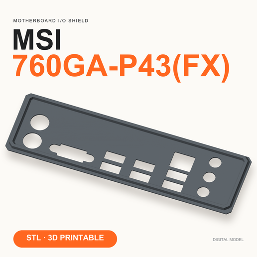 MSI 760GA-P43(FX) I/O Shield — Replacement Backplate STL