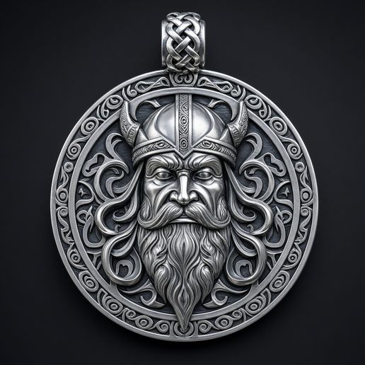 Viking Chieftain Pendant – Horned Norse Warrior in Nordic Knotwork Frame