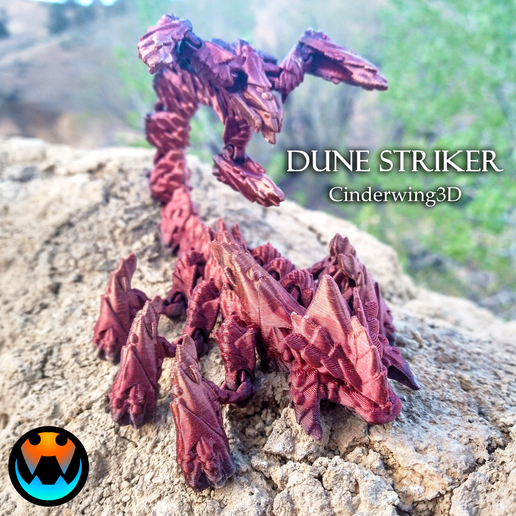 1.png Download STL file Dune Striker, Articulating Dragon, Flexi Articulated Scorpion Beast, Print in Place, No Supports, Fantasy Creature • 3D printer model, Cinderwing3D