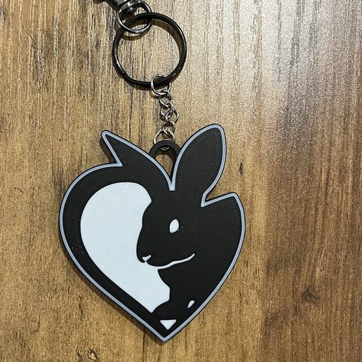 black & white heart bunny keychain