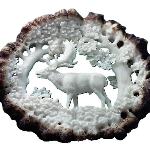Carved Antler Rosette – Fallow Deer Motif