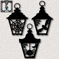 project_20230908_1648010-01.png STL file 3 pack of Halloween Lanterns wall art halloween wall decor・3D printer design to download