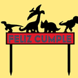 DinoFelizCumplev1a2colores.png Happy Birthday Dinosaurs Cake Topper