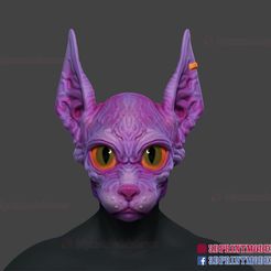 Sphynx_Cat_Mask_STL_3dprintmodel_01.jpg Archivo 3D Máscara de gato Sphynx Casco para Cosplay de Halloween para imprimir en 3D・Design para impresora 3D para descargar