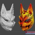 Kitsune_Japanese_Fox_Mask_3dprint_010.jpg Japanese Kitsune Tailed Demon Fox Cosplay Mask 3D Print File