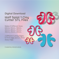 Cover-7.png Archivo 3D Half Splat 1 Cortador de arcilla - Matisse Artist STL Digital File Download- 9 tamaños y 2 versiones de cortador de pendientes, cortador de galletas・Modelo imprimible en 3D para descargar