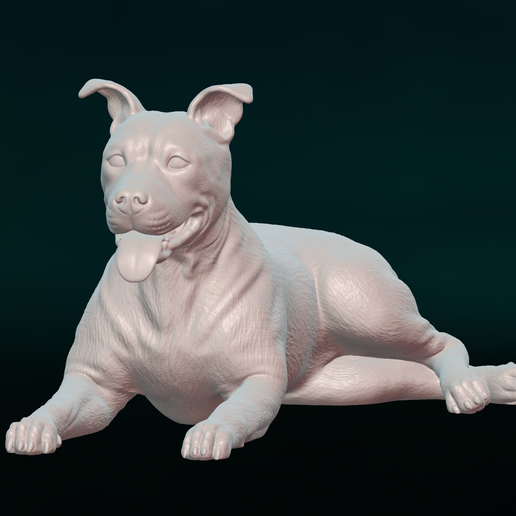 Lying Pitbull Dog (Happy Resting Pose) - 3D Printable STL