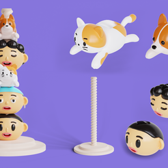 11.png STL file Desk Toy with Screw Stand Cat Dog Faces・Design to download and 3D print