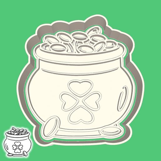 Ireland / St. Patrick's Day cookie cutters - leprechaun pot of gold (style 2)