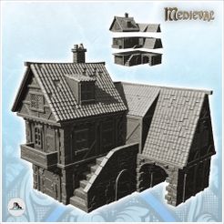 1-PREM.jpg Fichier STL Grande maison médiévale avec escaliers et arcade (1) - Médiéval Gothique Féodal Ancien Archaïque Saga 28mm 15mm・Plan à imprimer en 3D à télécharger