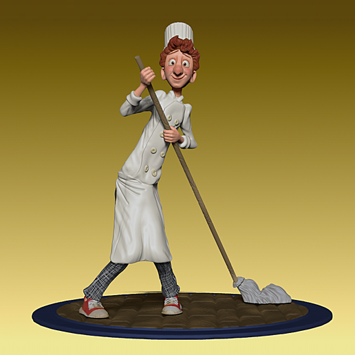 alfredo linguini cleaning the floor from ratatouille cartoon movie