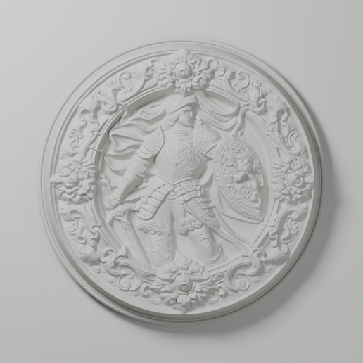 Lion Shield Renaissance Warrior Medallion Bas Relief STL for CNC and 3D Printing