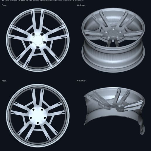 Audi-inspired R8 Type 4S five-double-spoke Dynamic — wheel model STL