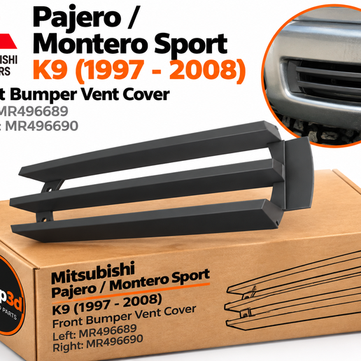 Mitsubishi Pajero Montero Sport K9 Front Bumper Vent Grille Cover Left Right | OEM MR496689 MR496690 | 3D Print STL