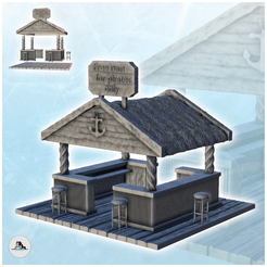 0.png STL file Outdoor wooden pirate bar with chairs and roof (5) - Pirate Jungle Island Beach Piracy Caribbean Medieval・3D printable model to download