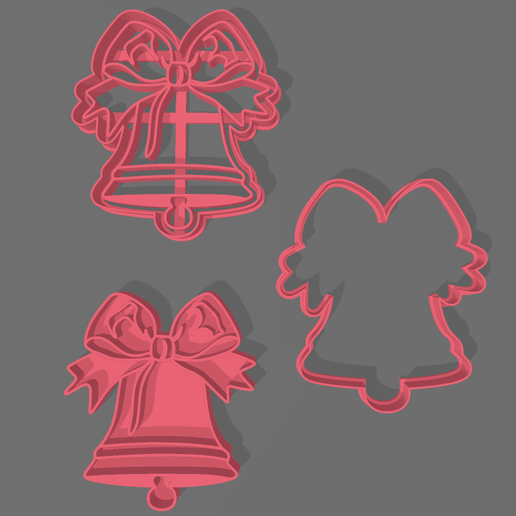 Cute Christmas Bell Cookie Cutter & Stamp 🔔Holiday Design - 3D model önizlemesi