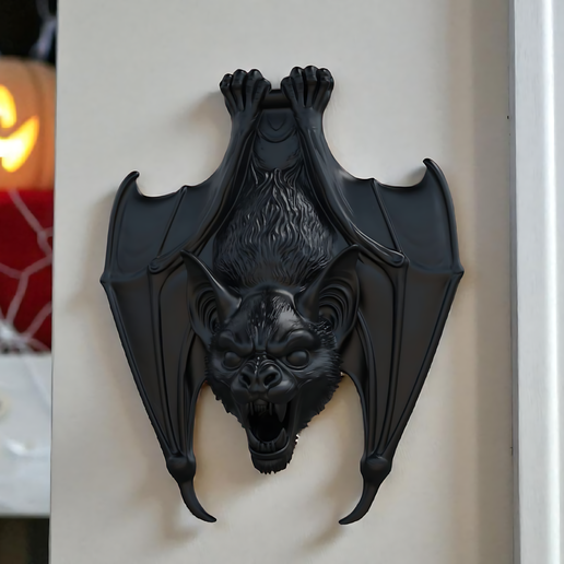 Hanging Bat Wall Sculpture – Gothic 3D Printed Halloween Decor 3D model