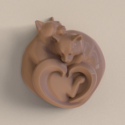 Cats.png 3D model Statuette Two Sleeping Cats