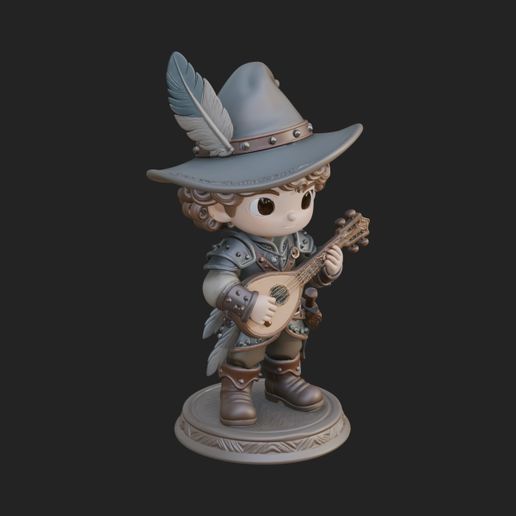 Chibi Bard with Lute Statue Design 3 - 3D Print Model
