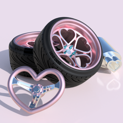 set.png Archivo STL Juego de corazón con ruedas SK MONA, volante, tubo de escape・Modelo para descargar e imprimir en 3D
