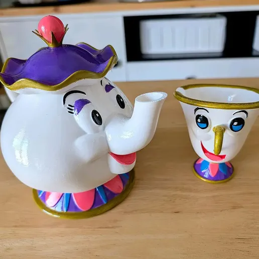 Set Sra. Potts y Chip (La Bella y la Bestia) - Figuras Decorativas 3D (Mrs. Potts & Chip STL Set)
