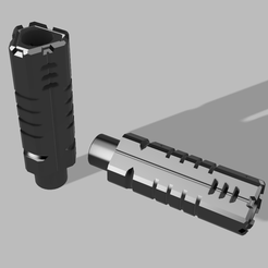 Silencieux-TMC-triangulaire-X68-Tracer.png Silenciador triangular para Tippmann TMC (cañón original) + adaptador X68 Tracer umarex