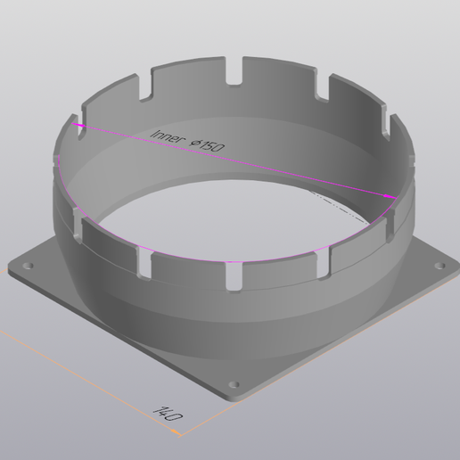 ASIC Whatsminer 140mm Fan to 150mm Ventilation Duct Flange - STL for 3D Printing